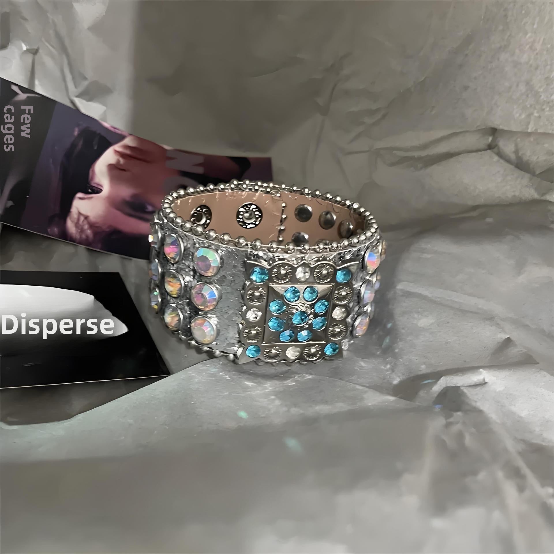 Punk Rhinestone Snap Leather Bracelet