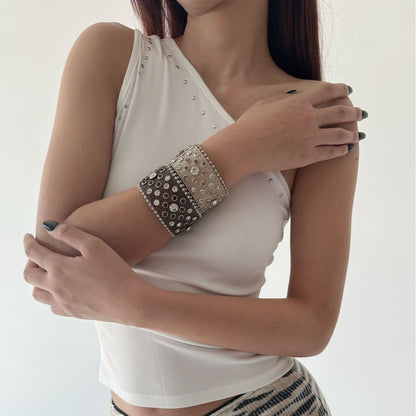 Punk Rhinestone Snap Leather Bracelet