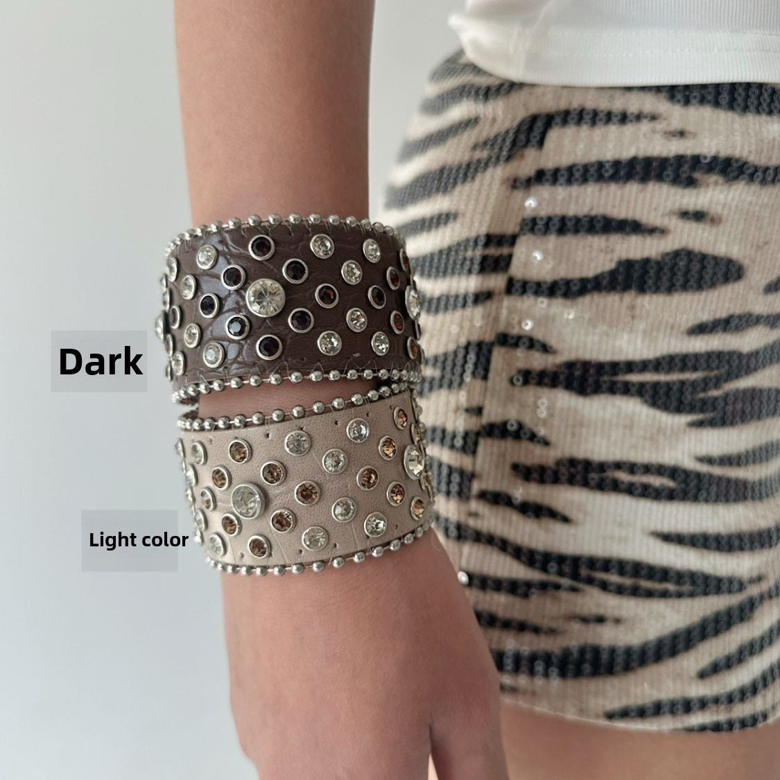 Punk Rhinestone Snap Leather Bracelet