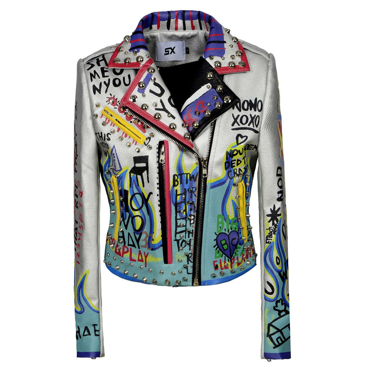 Punk Rock Fashion Graffiti Rivet Leather Jacket