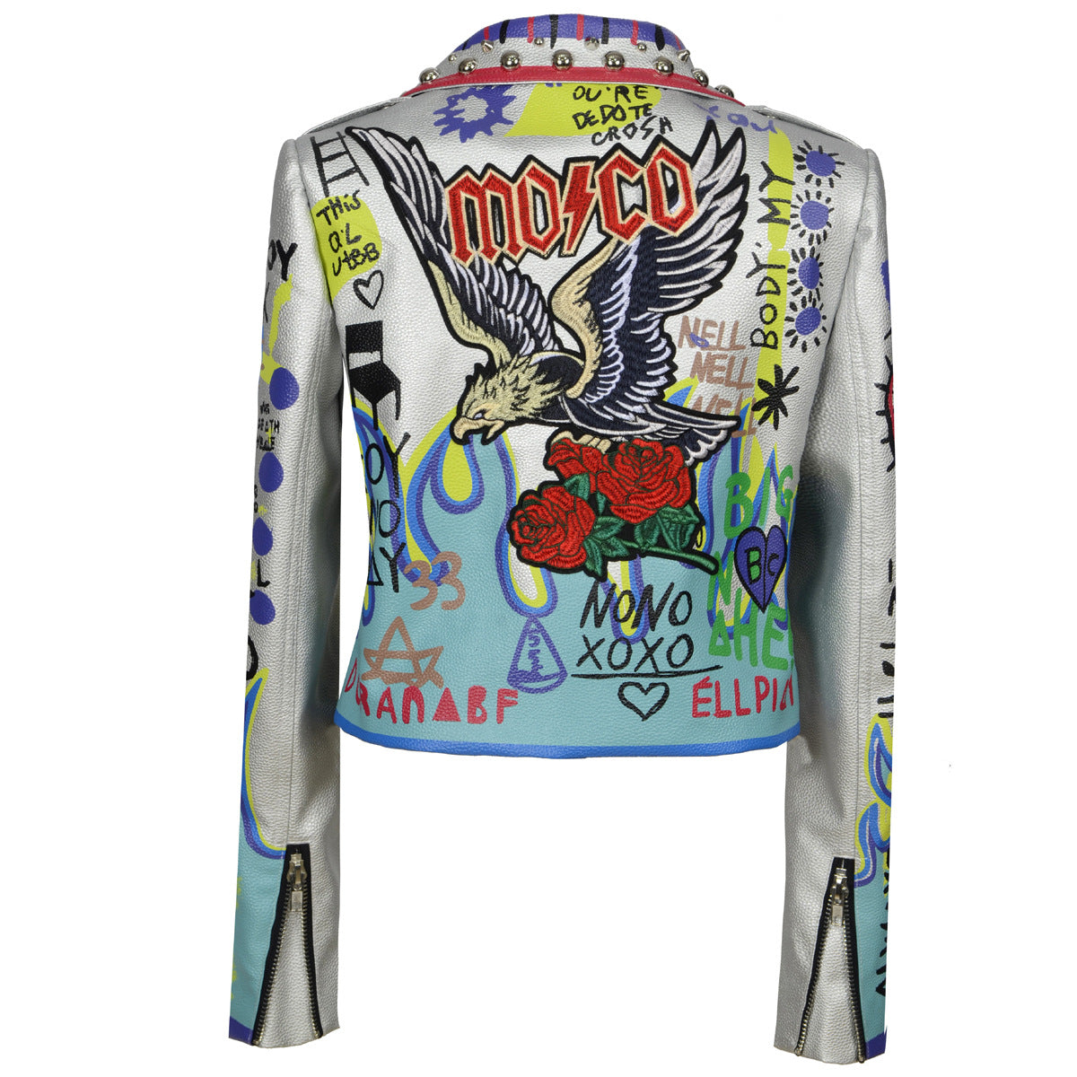 Punk Rock Fashion Graffiti Rivet Leather Jacket