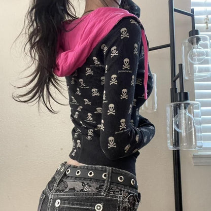 Punk Skull Print Zipper Hoodie