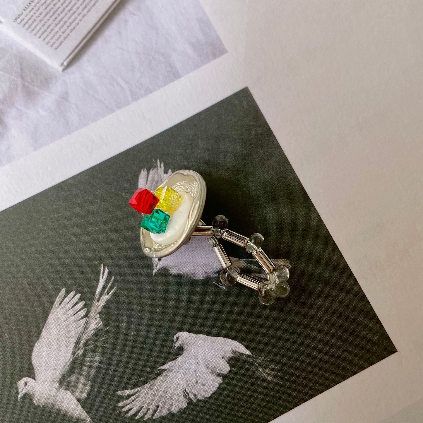 Punk Style Adjustable Stone Bead Ring