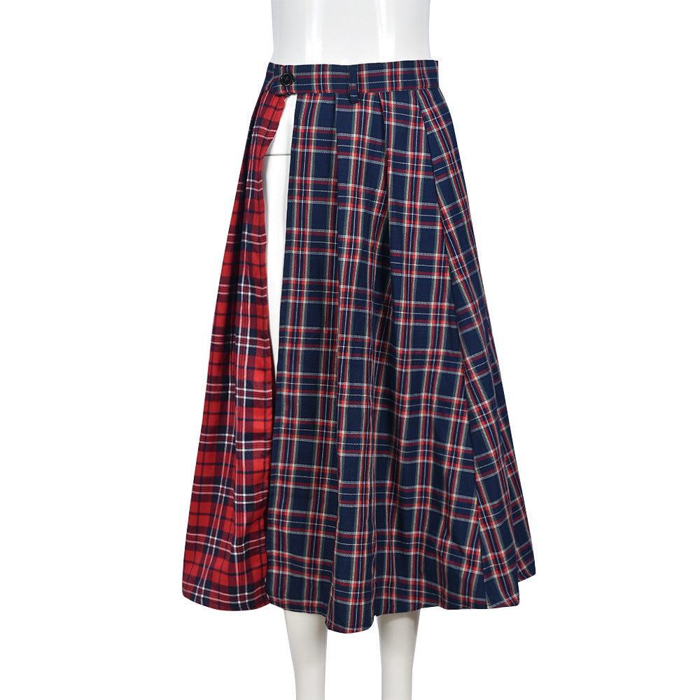 Punk Style Contrast Plaid Skirt