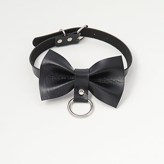 Punk Style PU Leather Bow Tie Choker Necklace