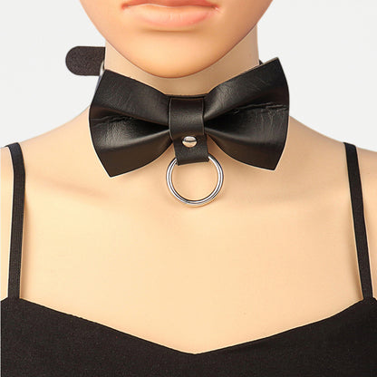 Punk Style PU Leather Bow Tie Choker Necklace