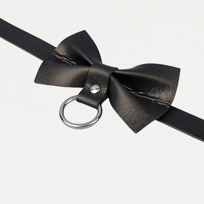 Punk Style PU Leather Bow Tie Choker Necklace