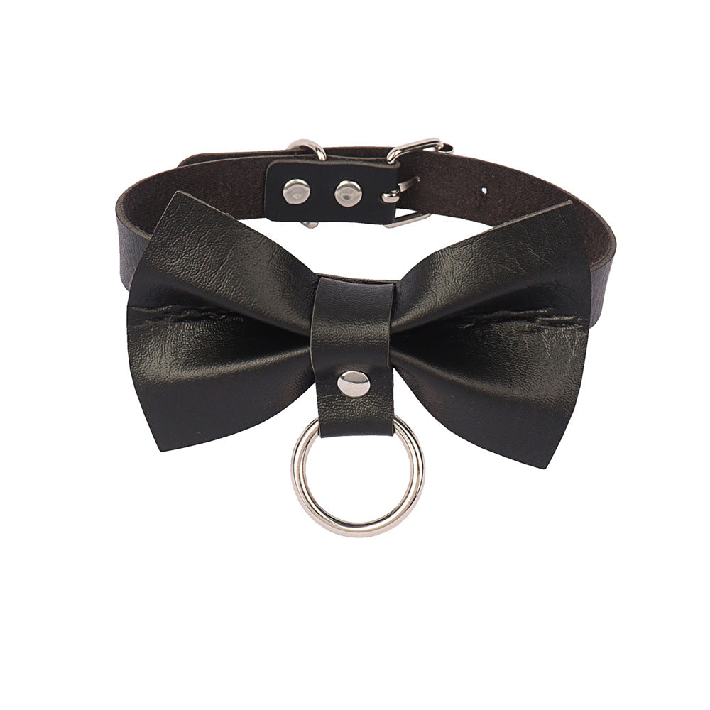 Punk Style PU Leather Bow Tie Choker Necklace