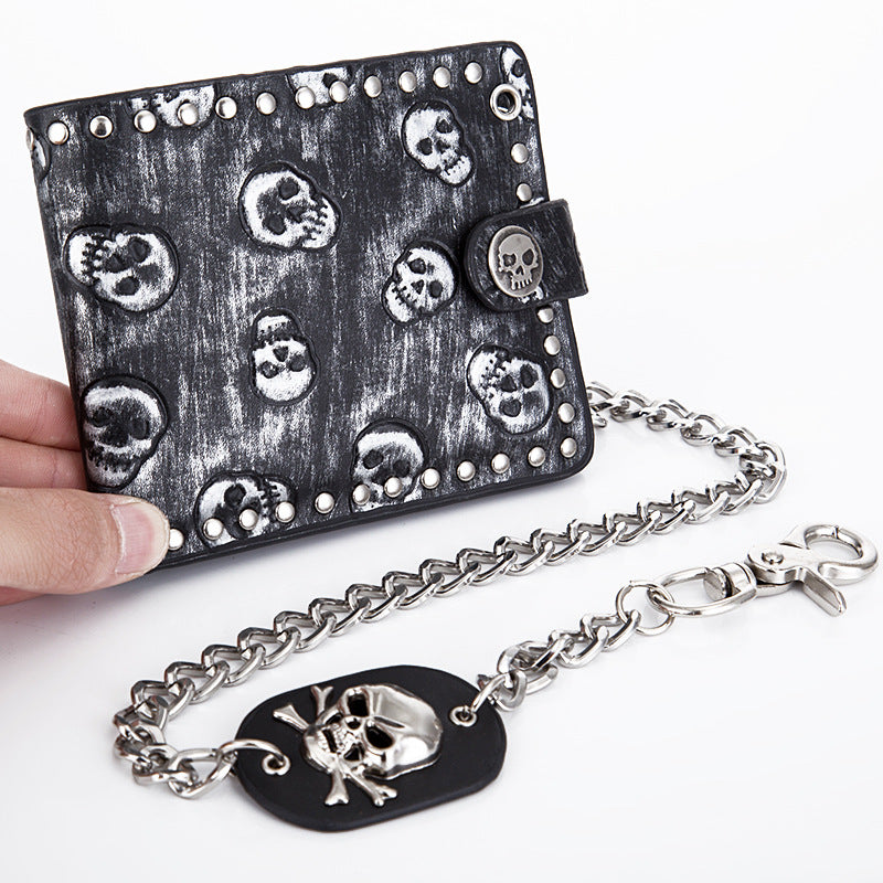 Punk Style Skull PU Leather Wallet with Anti-Theft Chain