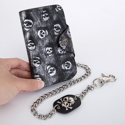 Punk Style Skull PU Leather Wallet with Anti-Theft Chain