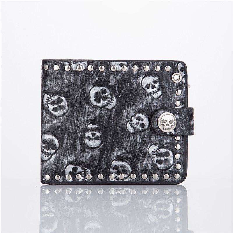 Punk Style Skull PU Leather Wallet with Anti-Theft Chain