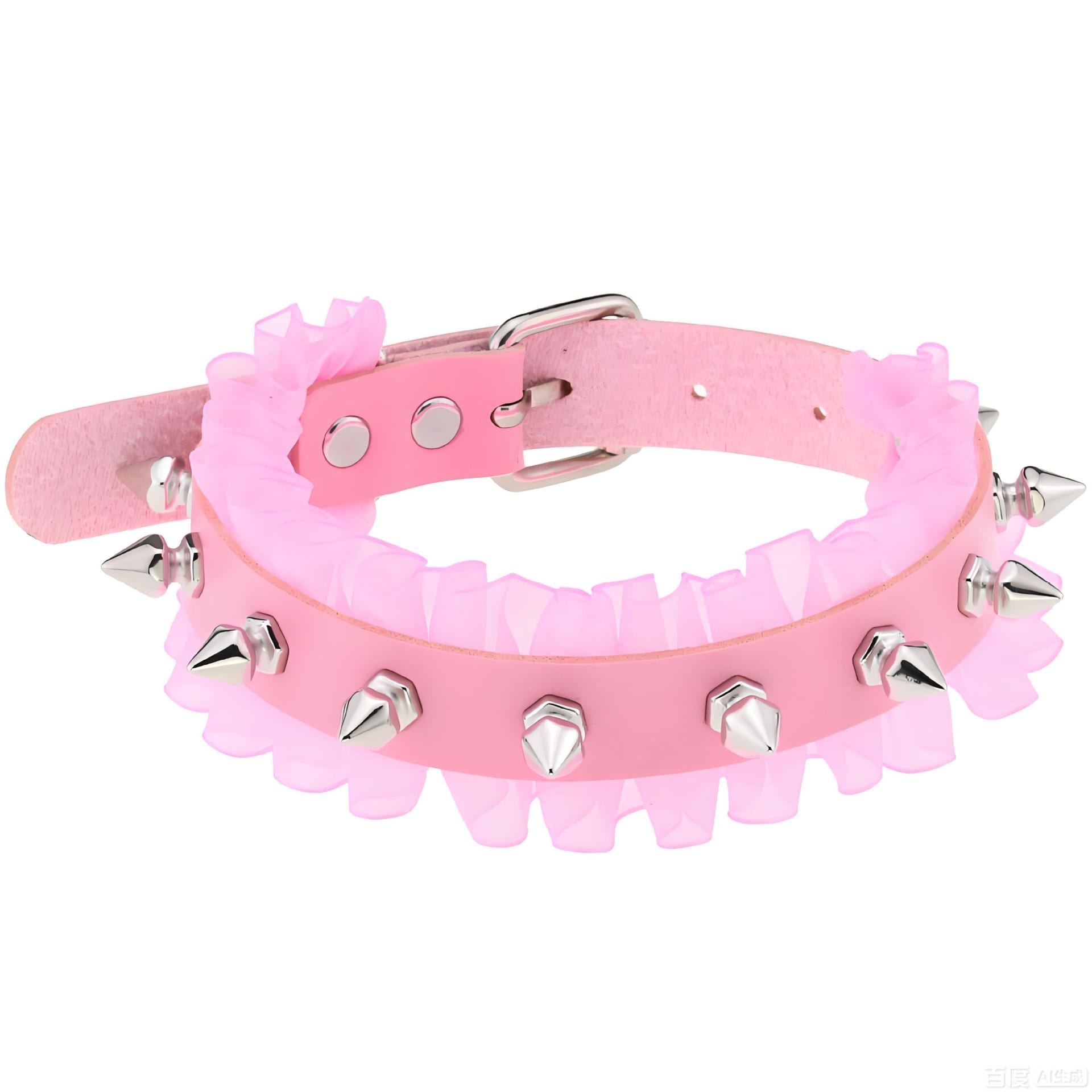 Punk Style Spiked Rivet Leather Choker Lace Edge Pu Necklace