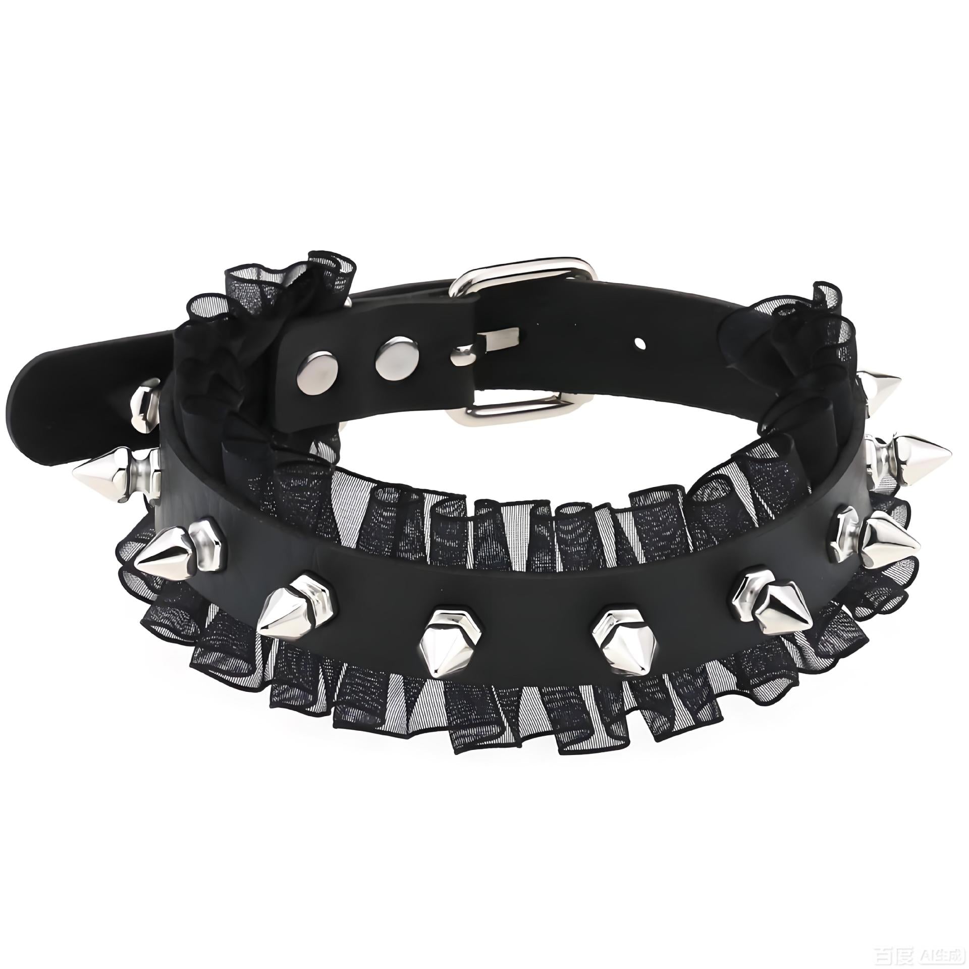 Punk Style Spiked Rivet Leather Choker Lace Edge Pu Necklace