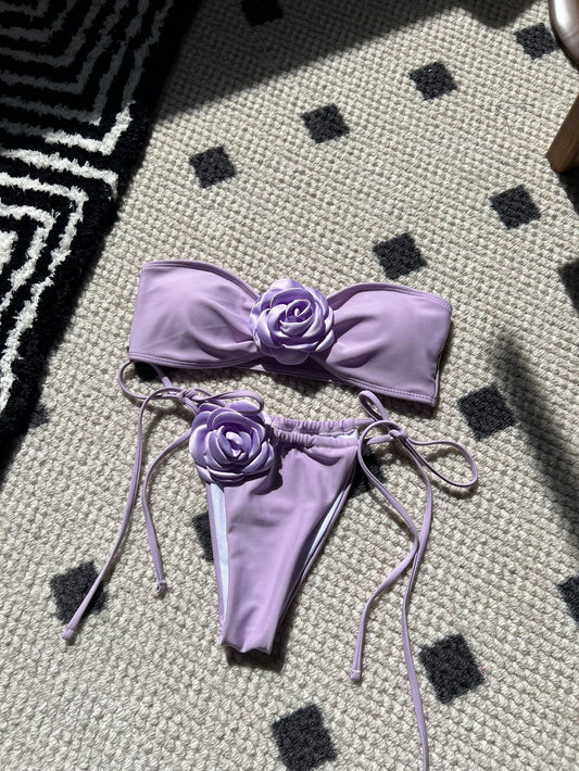 Pure Color Drawstring Tube Top Bikini Swimsuit