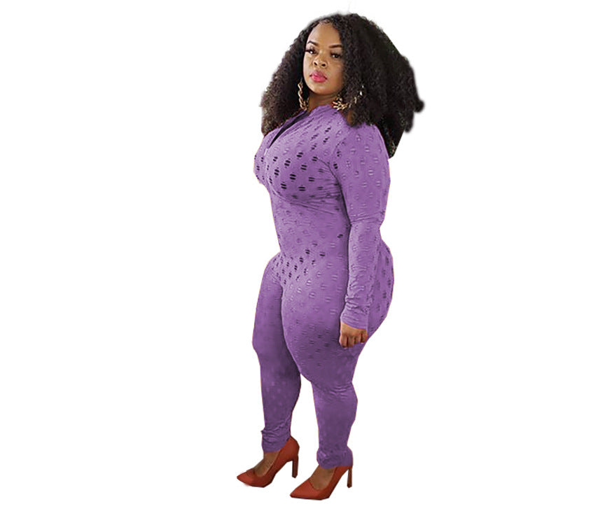 Pure color perforated one-piece pants for fitness training