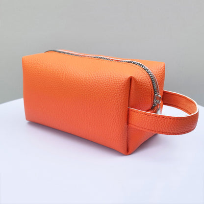 Pure Color PU Cosmetic Bag Waterproof Portable Storage