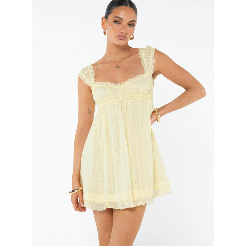 Pure Color Square Neck Mini Dress