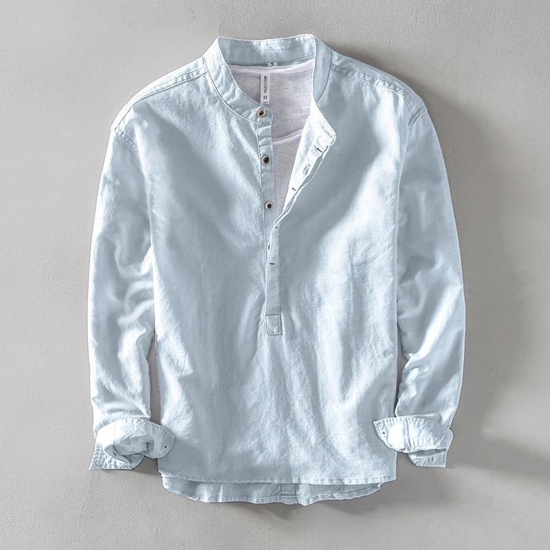 Pure Color Stand-Up Collar Pullover Cotton and Linen Lining