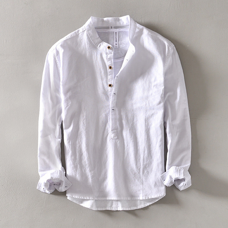 Pure Color Stand-Up Collar Pullover Cotton and Linen Lining