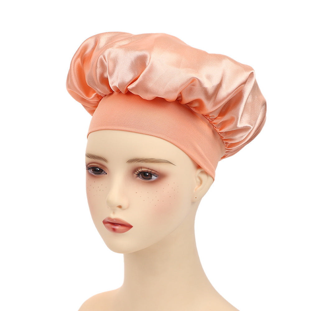 Pure color synthetic silk nightcap with ribbons