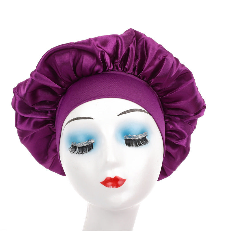 Pure color synthetic silk nightcap with ribbons