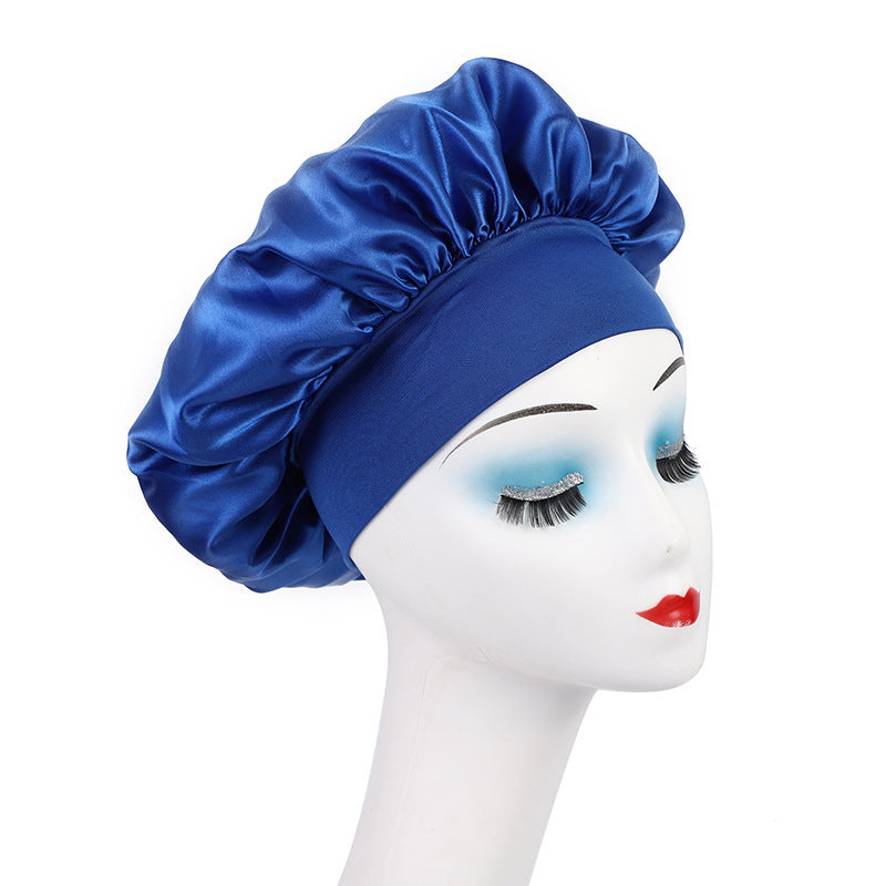Pure color synthetic silk nightcap with ribbons