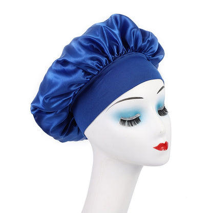 Pure color synthetic silk nightcap with ribbons