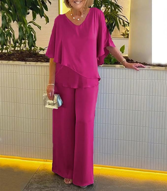 Pure Color V Neck Asymmetrical Hem Large Size Casual Suit
