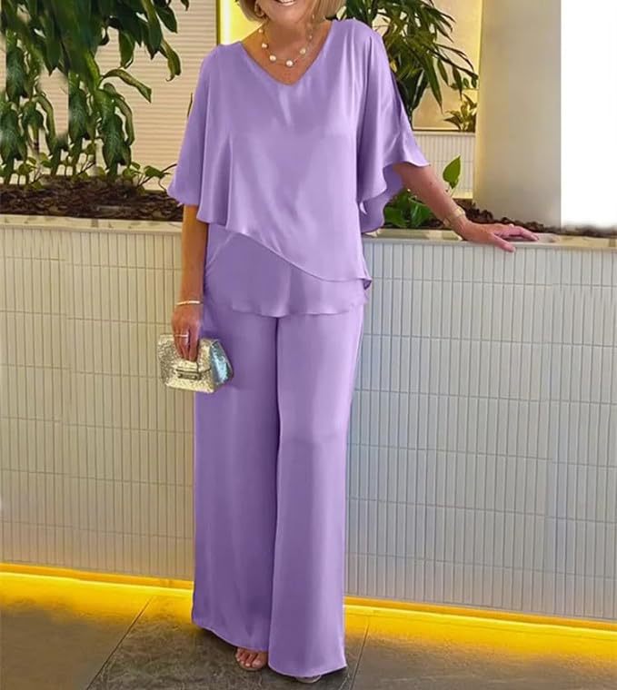 Pure Color V Neck Asymmetrical Hem Large Size Casual Suit