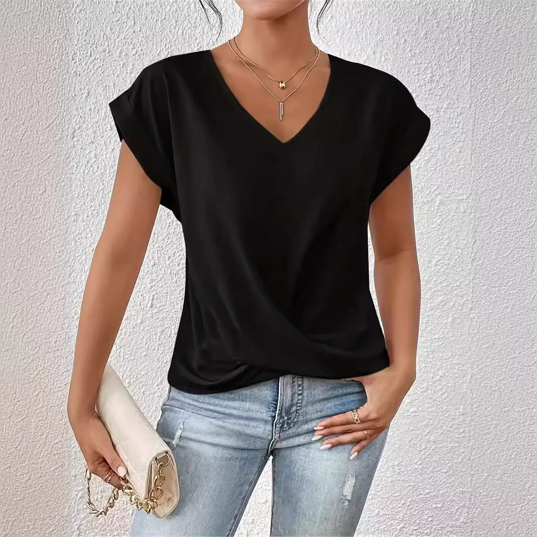 Pure Color V Neck T-Shirt