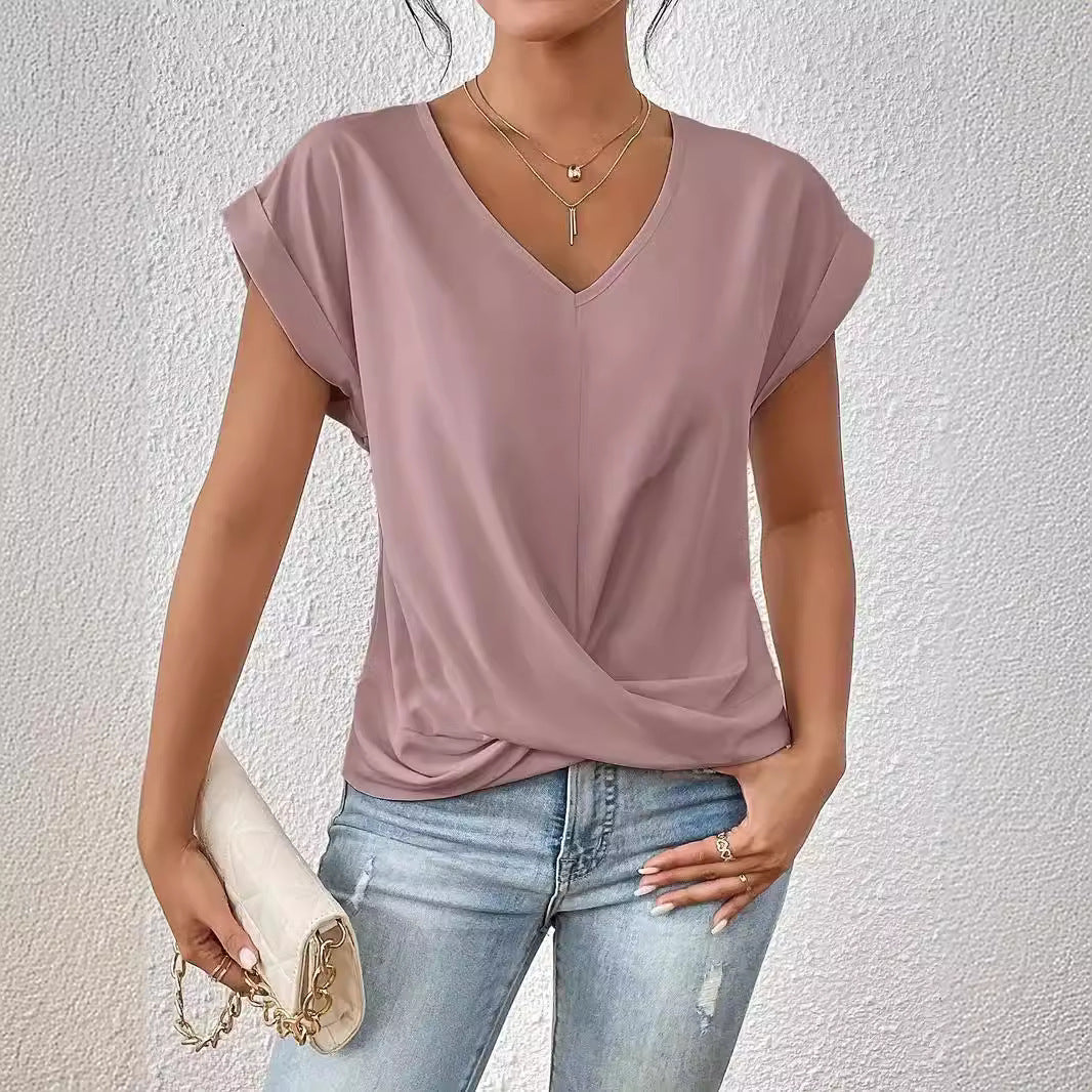 Pure Color V Neck T-Shirt