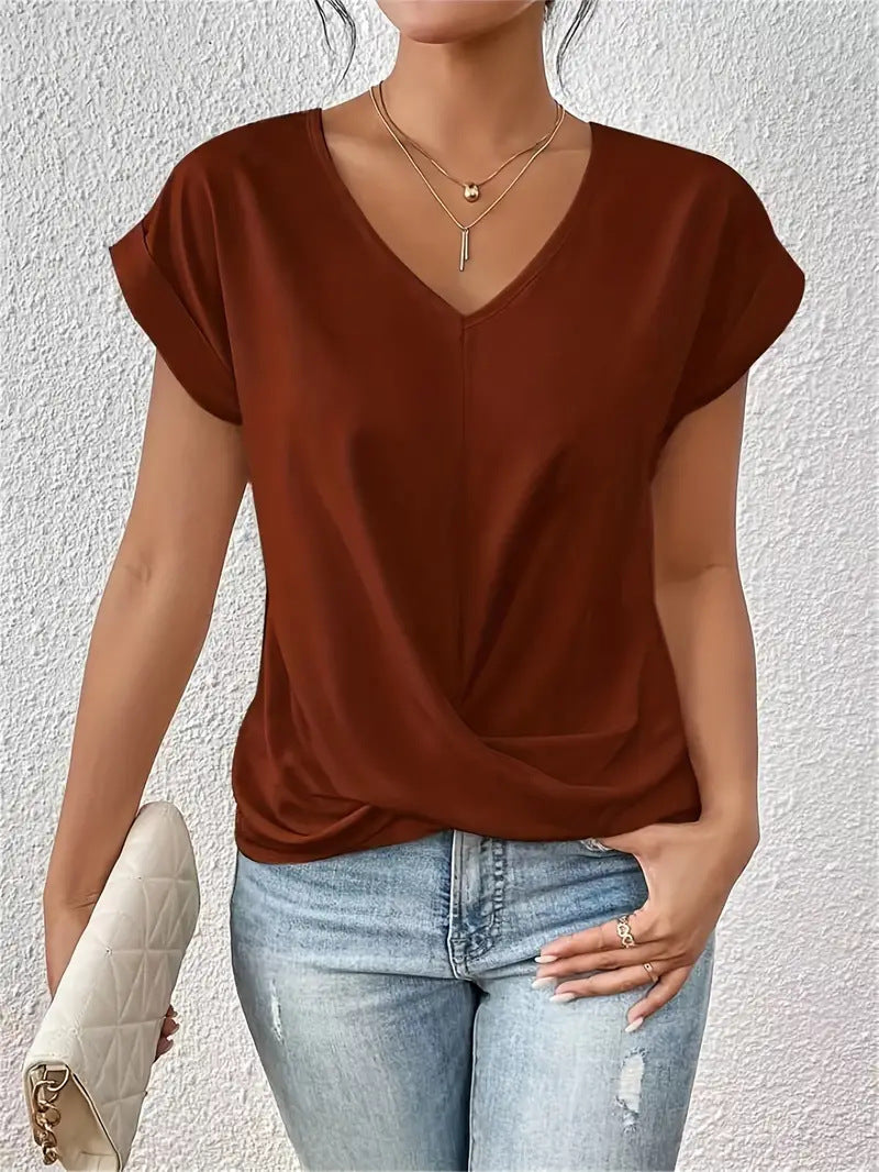 Pure Color V Neck T-Shirt