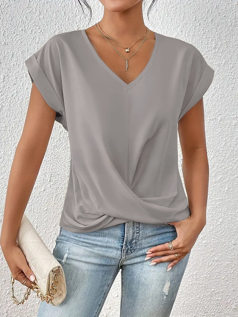 Pure Color V Neck T-Shirt