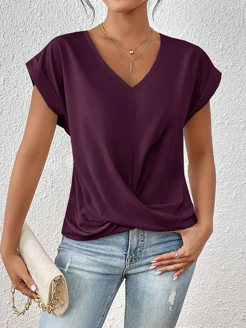 Pure Color V Neck T-Shirt