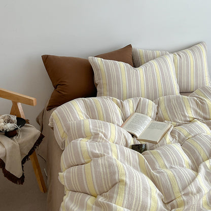 Pure Cotton Bed Sheet Set Minimalist Stripe Design