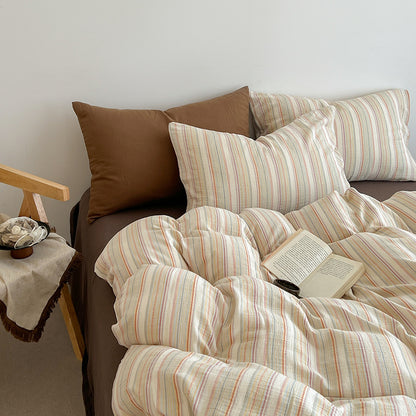 Pure Cotton Bed Sheet Set Minimalist Stripe Design