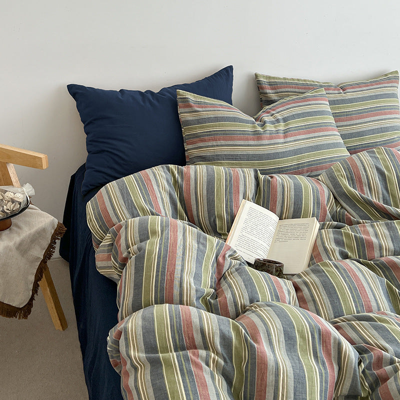 Pure Cotton Bed Sheet Set Minimalist Stripe Design
