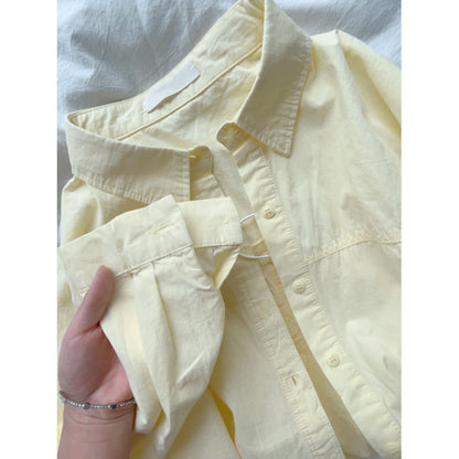 Pure cotton blue long-sleeved shirt