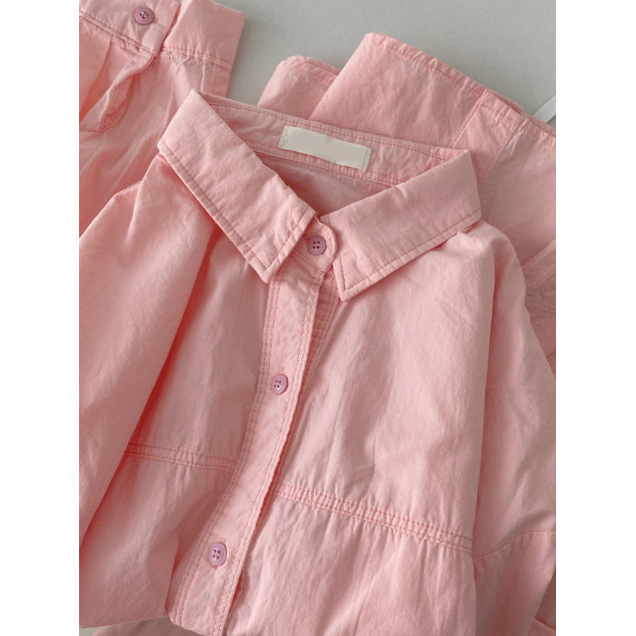 Pure cotton blue long-sleeved shirt