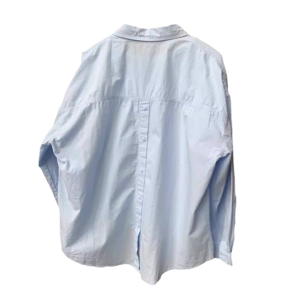 Pure cotton blue long-sleeved shirt