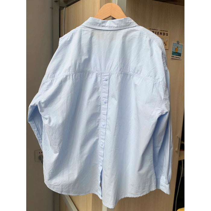 Pure cotton blue long-sleeved shirt