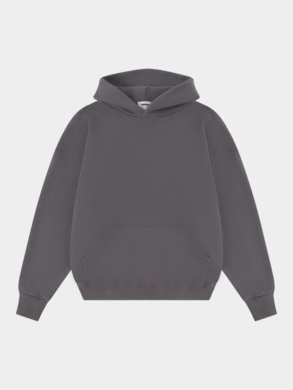 Pure cotton ripple-fleece short-sleeved wide-fit hoodie