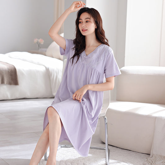Pure cotton short-sleeved nightgown