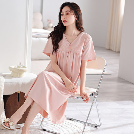 Pure cotton short-sleeved nightgown