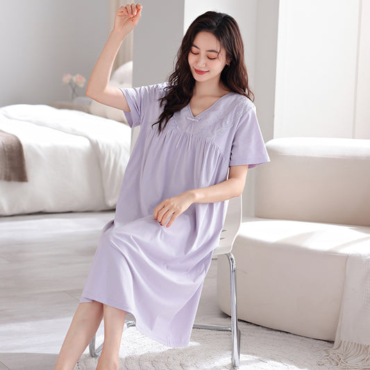 Pure cotton short-sleeved nightgown