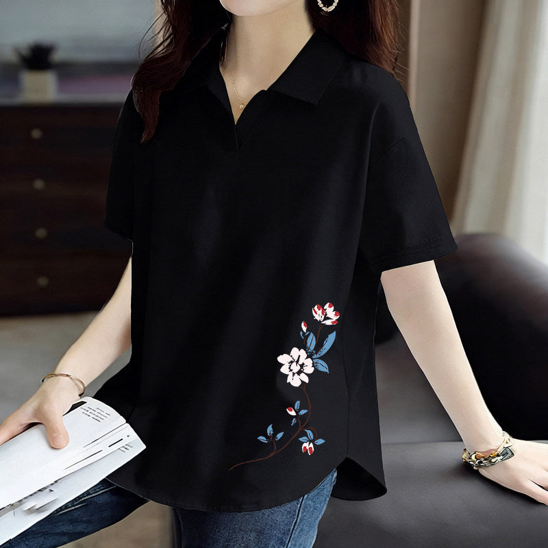 Pure Cotton Short-Sleeved T-Shirt for Women 2026 Summer New Style Loose Large Size Women's Polo Shirt with Artistic Temperament and Base Layering