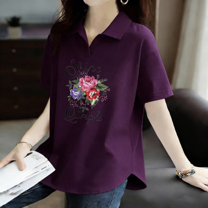 Pure Cotton Short-Sleeved T-Shirt for Women 2026 Summer New Style Loose Large Size Women's Polo Shirt with Artistic Temperament and Base Layering