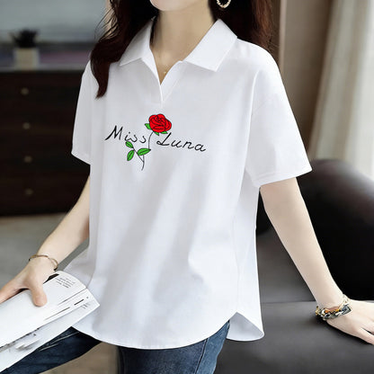 Pure Cotton Short-Sleeved T-Shirt for Women 2026 Summer New Style Loose Large Size Women's Polo Shirt with Artistic Temperament and Base Layering