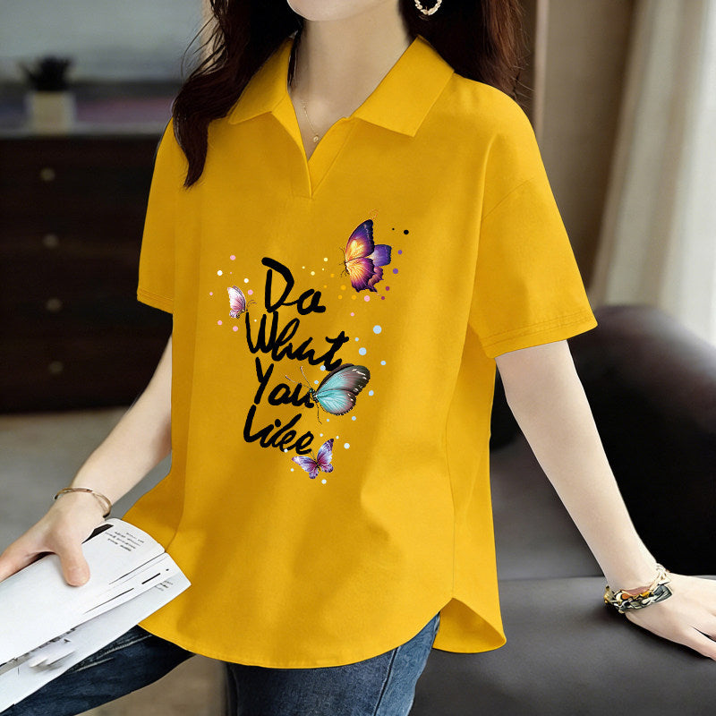 Pure Cotton Short-Sleeved T-Shirt for Women 2026 Summer New Style Loose Large Size Women's Polo Shirt with Artistic Temperament and Base Layering