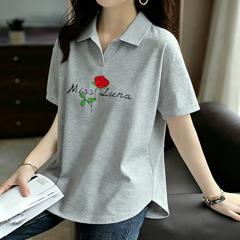 Pure Cotton Short-Sleeved T-Shirt for Women 2026 Summer New Style Loose Large Size Women's Polo Shirt with Artistic Temperament and Base Layering